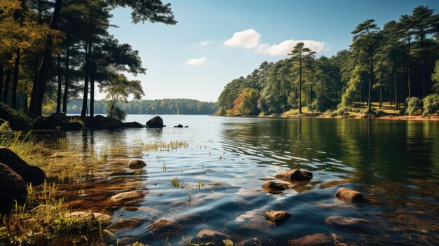 Immagine paesaggistica di un lago sereno