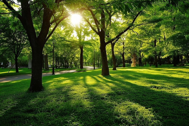 Immagine panoramica del paesaggio della foresta verde con montagne e alberi in superficie