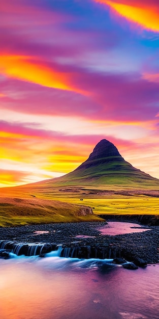 Immagine panoramica dell'Islanda Incredibile scenario naturale durante il tramonto
