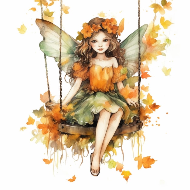 immagine raffigurante di una ragazza seduta su una altalena con una corona di fiori generativa ai