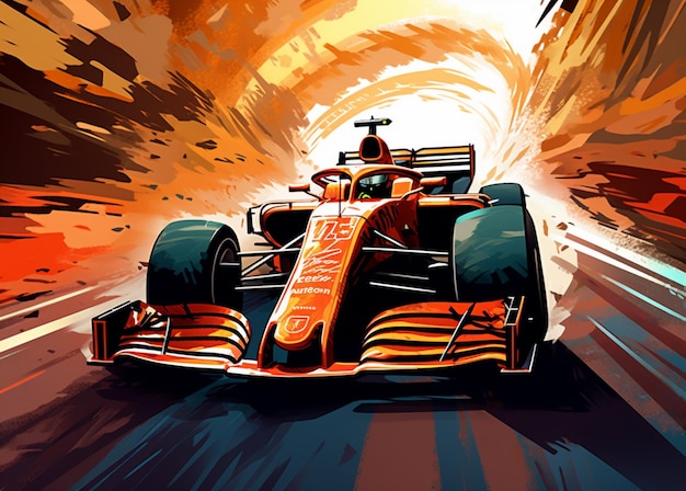 immagine raffigurata di un'auto da corsa su una pista con uno sfondo luminoso ai generativo