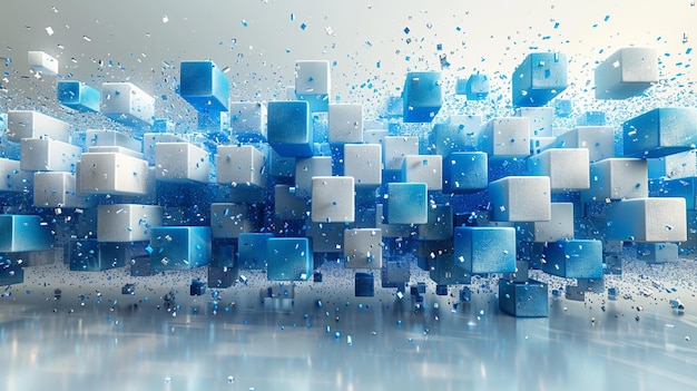 immagine raffigurata di un cubo blu e bianco in una stanza generativa ai