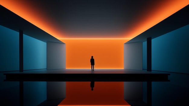 immagine raffigurata di una persona in piedi in una stanza con un riflesso generativo ai