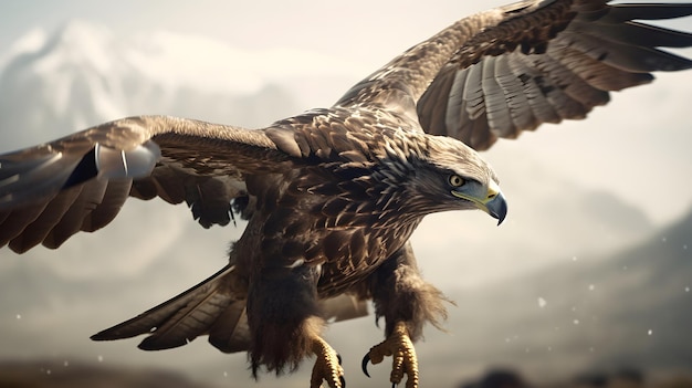 Immagine ravvicinata dell'aquila reale Aquila chrysaetos che vola catturando una preda