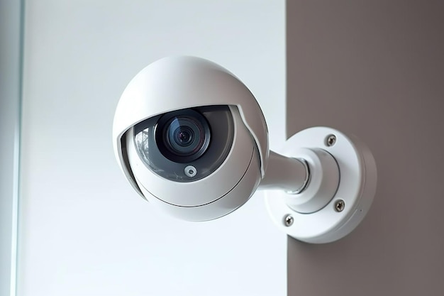 Immagine ravvicinata della telecamera di sicurezza installata sulla parete nella moderna telecamera CCTV dell'appartamento