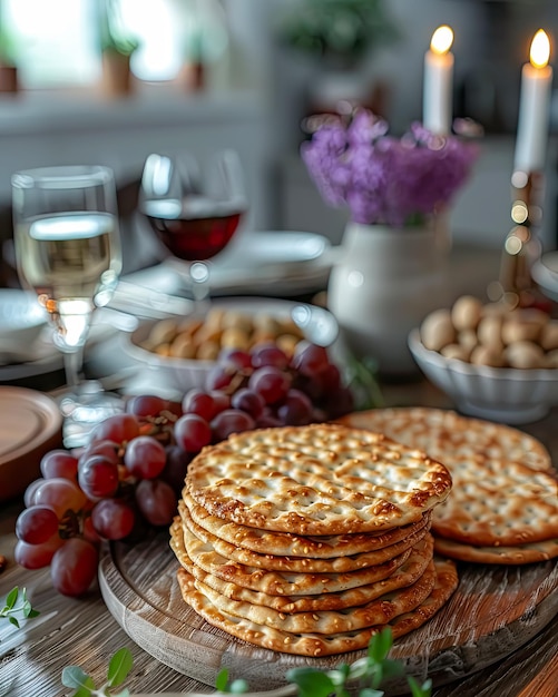 Immagine ravvicinata di alcune porzioni di pane senza lievito mangiate durante la cena della Pasqua ebraica