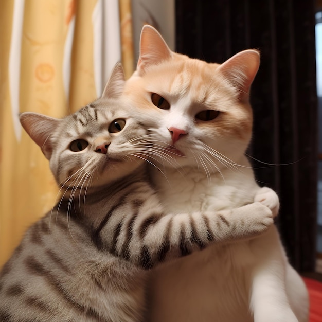 Immagine ravvicinata di due gattini che si abbracciano e leccano il concetto del giorno mondiale dell'abbraccio