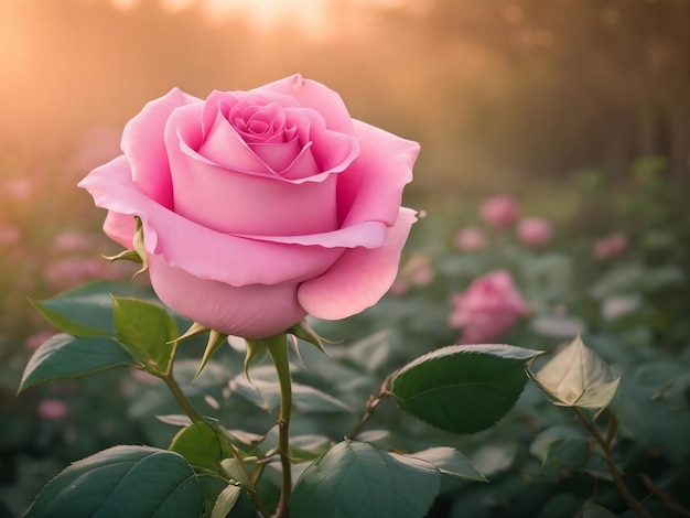 Immagine ravvicinata di Rose in the garden sunrise ai generata