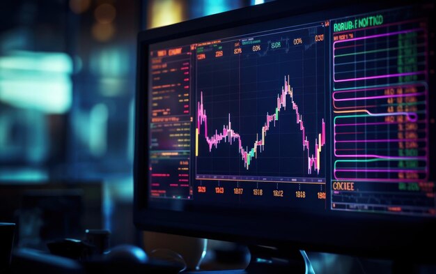 Immagine ravvicinata di un monitor che mostra un grafico azionario finanziario