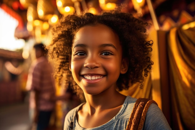 Immagine ravvicinata di una ragazzina che ride e si diverte al parco divertimenti AI generativa