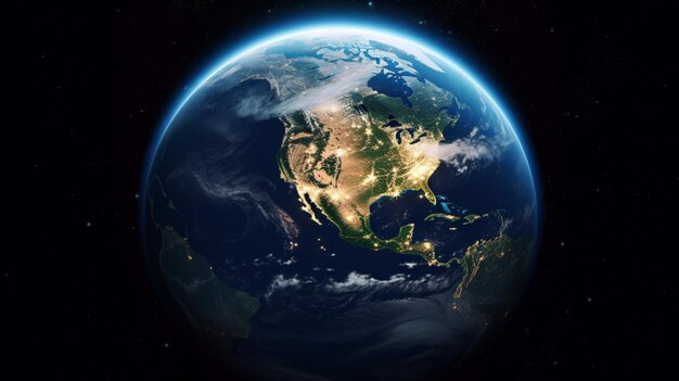 Immagine realistica di metà della Terra vista dallo spazio Cielo stellato intorno