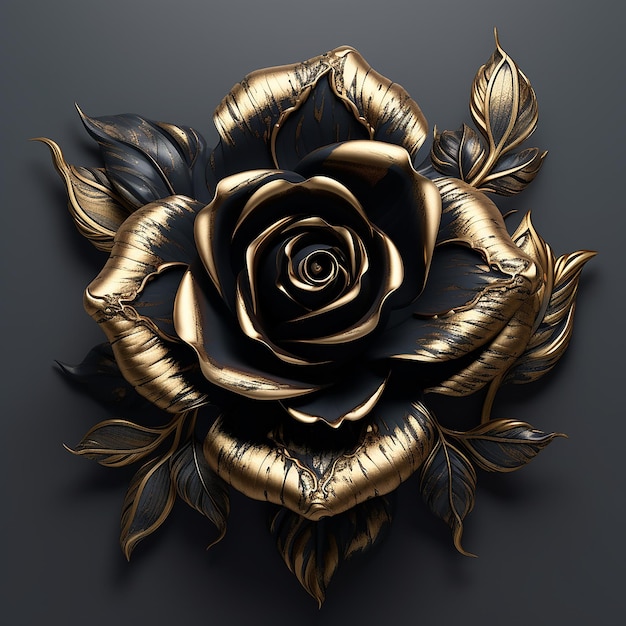 immagine realistica di rosa nera con oro