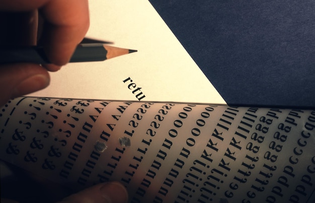Immagine ritagliata del testo di tracciamento a mano su carta