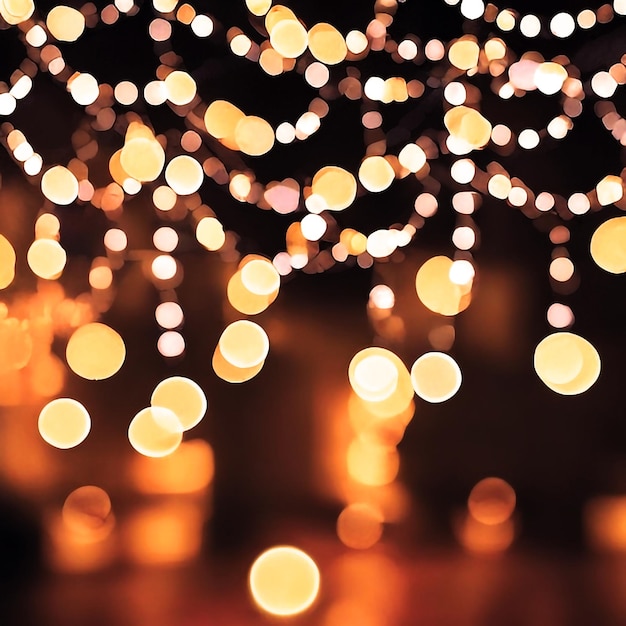 immagine sfocata con luci di Natale illuminate di notte