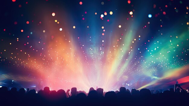 Immagine sfocata di cerchi colorati nel concetto di silhouette dell'atmosfera di festa notturna