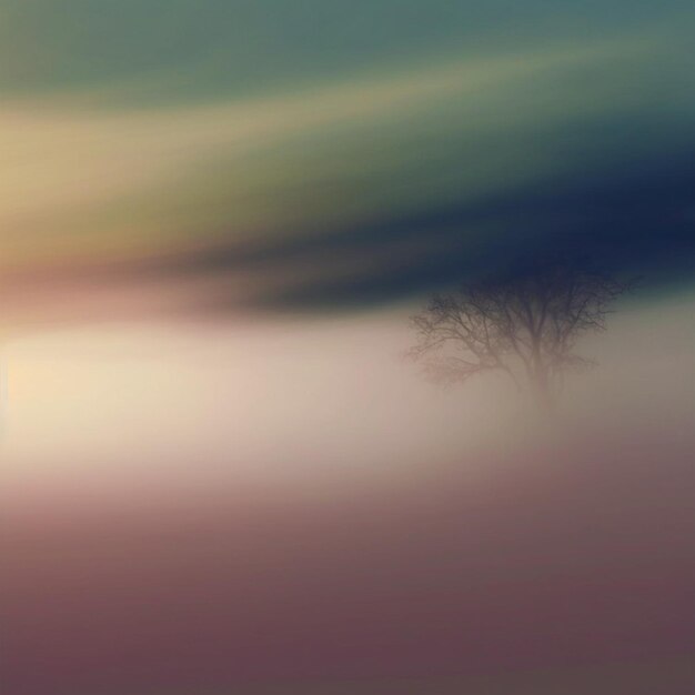 immagine sfocata di un albero solitario in un campo con un tramonto sullo sfondo