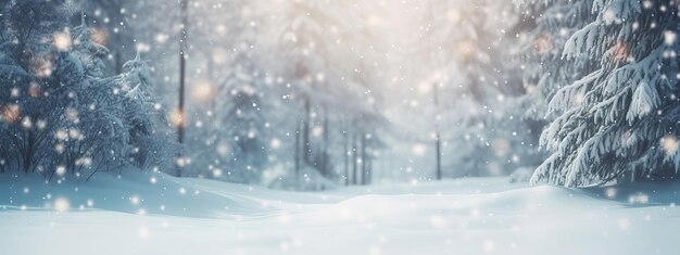 Immagine sfocata di una foresta invernale piccole nevicate e una leggera nevicata un bellissimo tema invernale