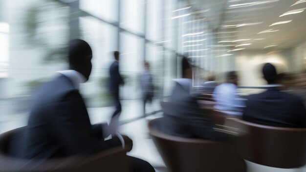 Immagine sfocata in movimento di uomini d'affari sfocati in ufficio