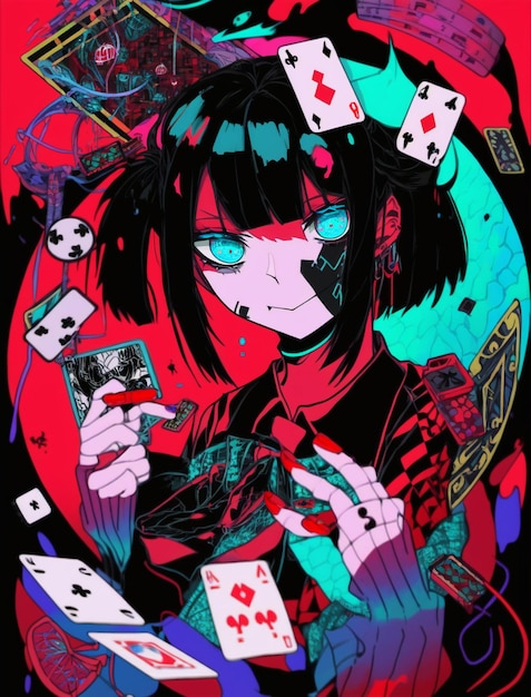 Immagine tratta dalla foto di una donna che tiene il gioco di carte generativo ai