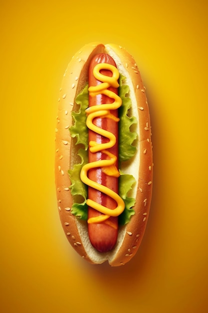 Immagine verticale di un delizioso e appetitoso hot dog con senape