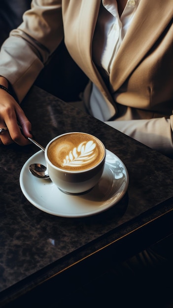 immagine verticale di un uomo irriconoscibile in affari con il caffè