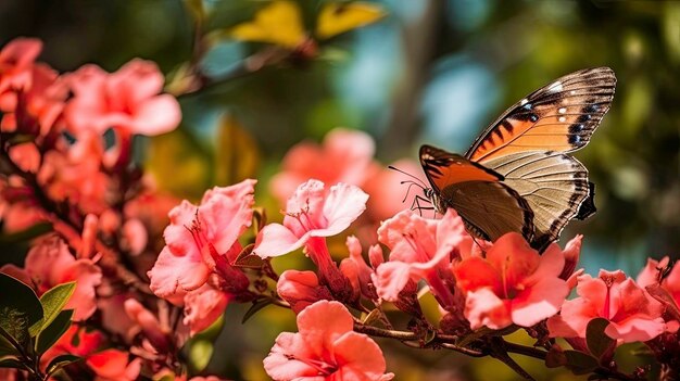 Immagine vibrante di una farfalla su un fiore generata dall'intelligenza artificiale