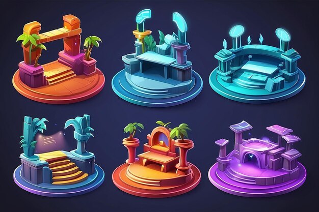 Immagini 3D vettoriali di palco per la collocazione di vari giochi o prodotti tecnologici