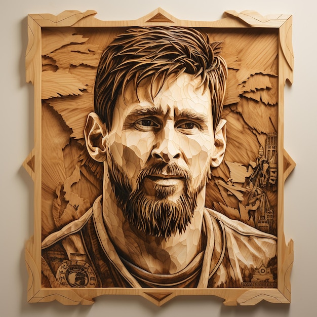 Immagini AI di Lionel Messi Immagini di Lionel Messi in stile taglio legno