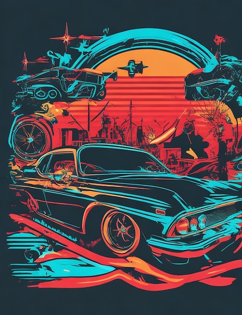 immagini colorate di auto retro Ai per il design di magliette