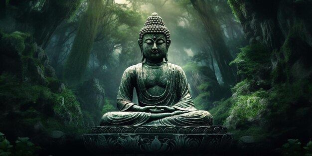 Immagini di Buddha sullo sfondo della foresta
