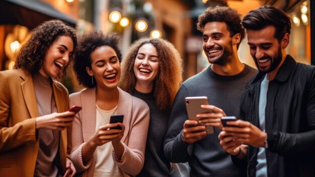 Immagini di diverse coppie che sorridono ai loro telefoni generate dall'AI