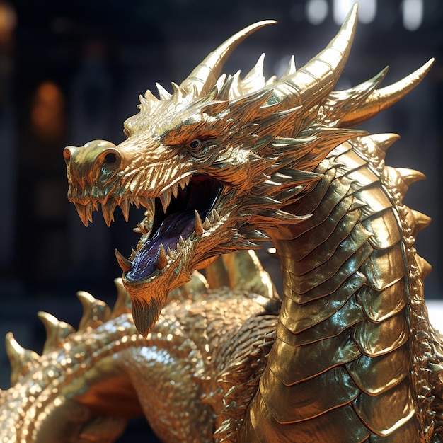Immagini di drago color oro arrabbiato IA generativa