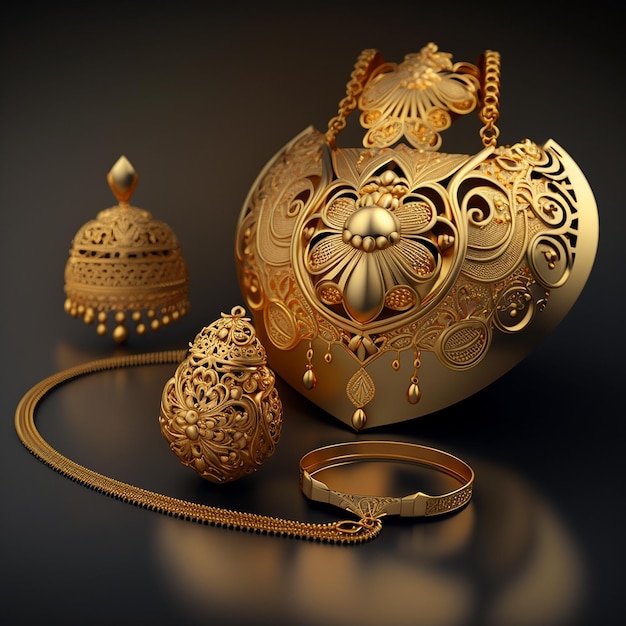 Immagini di gioielli tradizionali placcati in oro dell'Arabia Saudita AI Generated Art