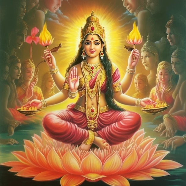 Immagini di Maha lakshmi scaricano mah laxmi dea su immagini di loto generative ai