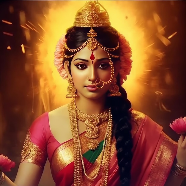 Immagini di Maha lakshmi scaricano mah laxmi dea su immagini di loto generative ai