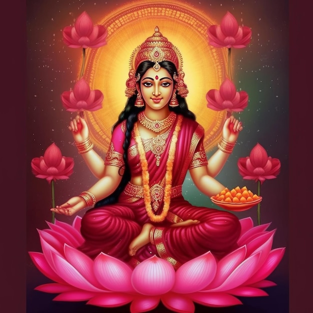 Immagini di Maha lakshmi scaricano mah laxmi dea su immagini di loto generative ai