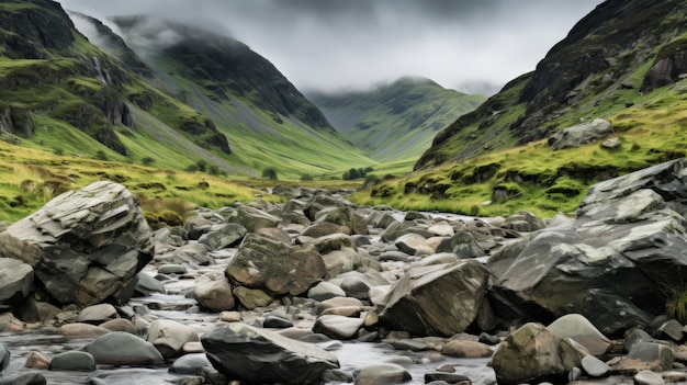 Immagini eteree di un fiume di montagna scozzese su un sentiero escursionistico