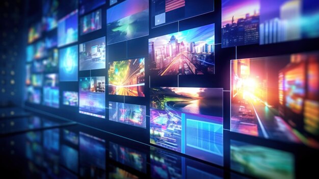 Immagini multimediali su diversi schermi televisivi