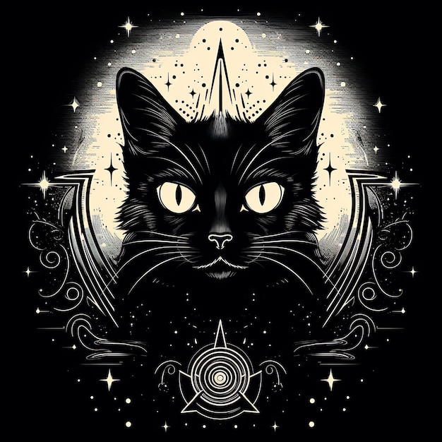 Immagini occulte mistiche del gatto nero in bianco e nero