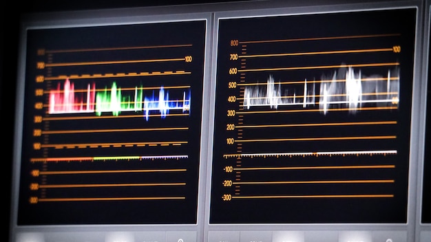 Immagini sfocate del monitor della macchina del controller telecine che indicava o mostrava il grafico del tono di colore