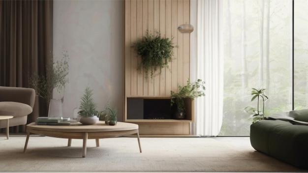 Immergetevi in un soggiorno con un'estetica minimalista dove l'uso di materiali naturali e