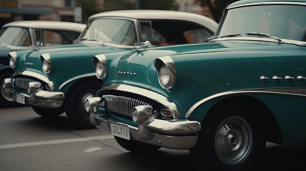 Immergiti in uno spettacolo di auto d'epoca in cui il fascino e il fascino delle automobili d'epoca riempiono l'aria mentre gli orgogliosi proprietari mostrano i loro tesori restaurati con cura Generato dall'IA