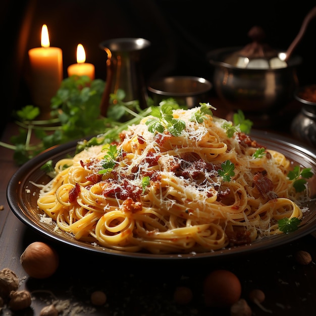 Immergiti nella felicità degli spaghetti alla carbonara italiani