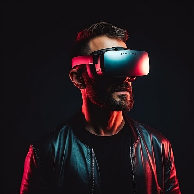 Immersione nella realtà virtuale Primo piano di un uomo che indossa occhiali VR