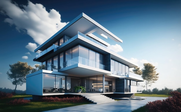 immobili o proprietà Casa moderna di lusso con sfondo blu cielo Via delle case suburbane