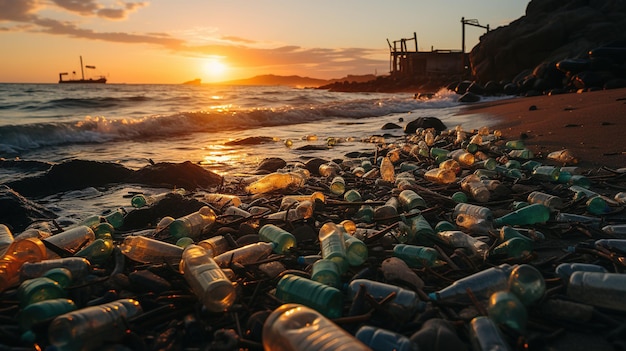 Immondizia di plastica sulla spiaggia