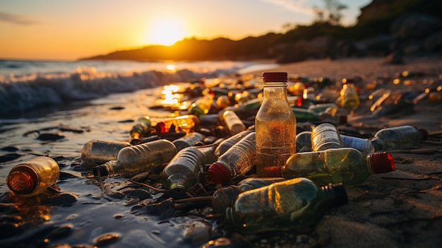 Immondizia di plastica sulla spiaggia