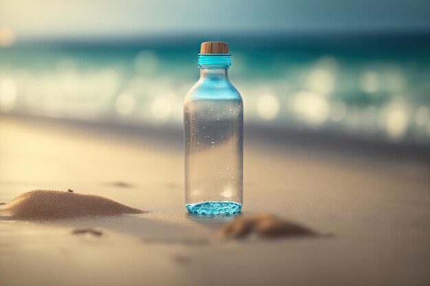 Immondizia sulla spiaggia come bottiglie di plastica Sfondo textureai generativo