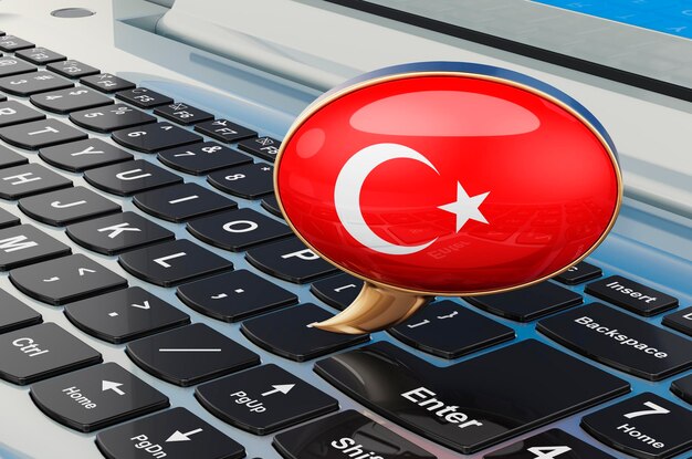 Imparare il concetto turco online Ballone vocale con bandiera turca rendering 3D isolato su sfondo bianco