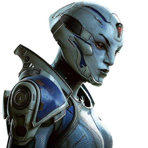 Impegno Liara TSoni Mass Effect isolato su sfondo bianco
